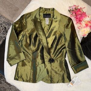 Alex Evenings Shimmering Olive Blazer Size Small